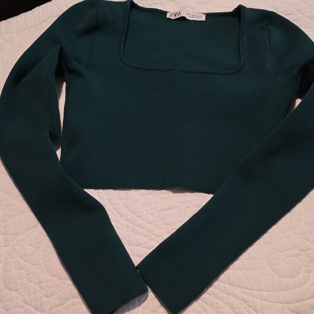 Zara Dark Green Crop Top - Picture 2 of 4